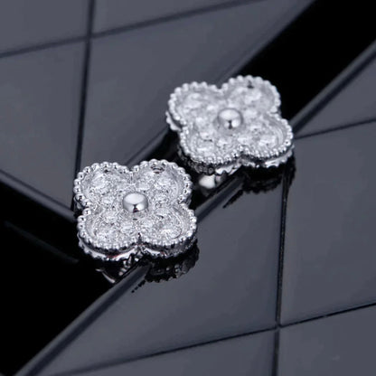 [LUCKY LOVE]CLOVER 1 MOTIFS DIAMOND STUD EARRINGS SILVER