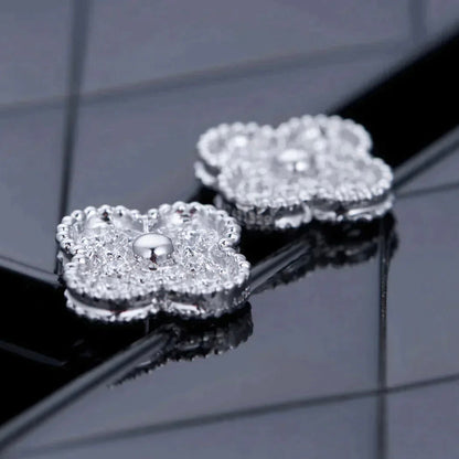 [LUCKY LOVE]CLOVER 1 MOTIFS DIAMOND STUD EARRINGS SILVER