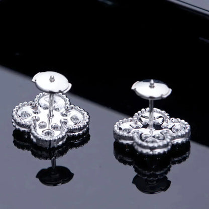 [LUCKY LOVE]CLOVER 1 MOTIFS DIAMOND STUD EARRINGS SILVER