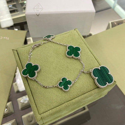 [LUCKY LOVE]CLOVER 5 MOTIFS SIVLER MALACHITE BRACELET