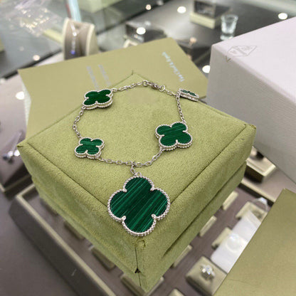 [LUCKY LOVE]CLOVER 5 MOTIFS SIVLER MALACHITE BRACELET