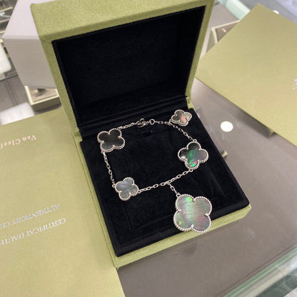 [LUCKY LOVE]CLOVER 5 MOTIFS SIVLER DARK MOP BRACELET
