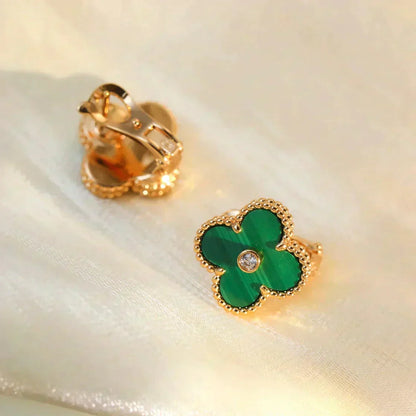 [LUCKY LOVE]CLOVER MEDIUM 1 MOTIFS MALACHITE DIAMOND EARRINGS