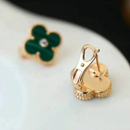 [LUCKY LOVE]CLOVER MEDIUM 1 MOTIFS MALACHITE DIAMOND EARRINGS