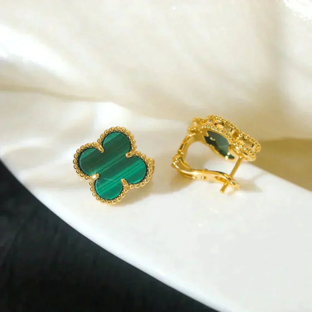 [LUCKY LOVE]CLOVER MEDIUM 1 MOTIFS MALACHITE  EARRINGS