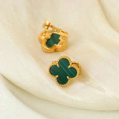 [LUCKY LOVE]CLOVER MEDIUM 1 MOTIFS MALACHITE  EARRINGS
