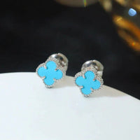 [LUCKY LOVE]CLOVER MINI 9.5MM ONYX STUD EARRINGS SILVER