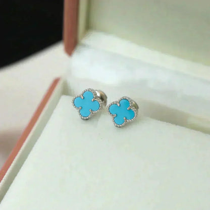 [LUCKY LOVE]CLOVER MINI 9.5MM ONYX STUD EARRINGS SILVER