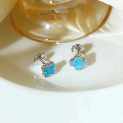 [LUCKY LOVE]CLOVER MINI 9.5MM ONYX STUD EARRINGS SILVER