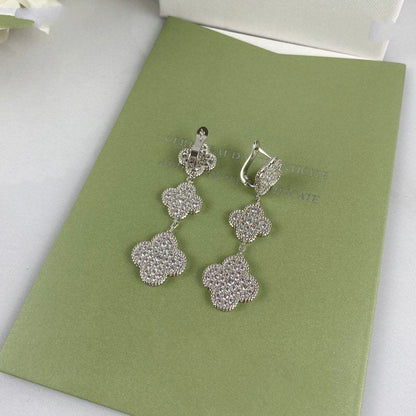 [LUCKY LOVE]CLOVER 3 MOTIF DIAMOND SILVER DROP EARRINGS