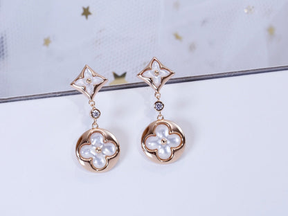 [LUCKY LOVE]STAR AND SUN PINK GOLD MOP DROP EARRINGS