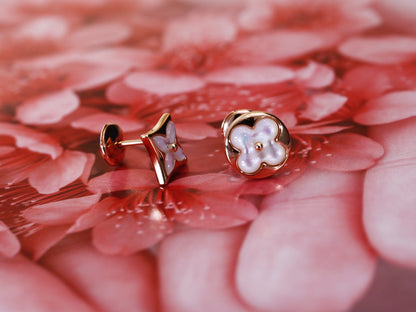 [LUCKY LOVE]STAR AND SUN PINK GOLD MOP STUD EARRINGS