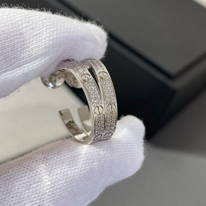 [LUCKY LOVE]LOVE DIAMOND SILVER HOOP EARRINGS