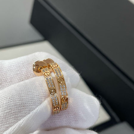 [LUCKY LOVE]LOVE DIAMOND PINK GOLD HOOP EARRINGS