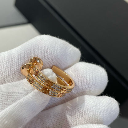 [LUCKY LOVE]LOVE DIAMOND PINK GOLD HOOP EARRINGS