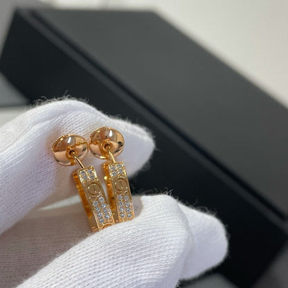 [LUCKY LOVE]LOVE DIAMOND PINK GOLD HOOP EARRINGS