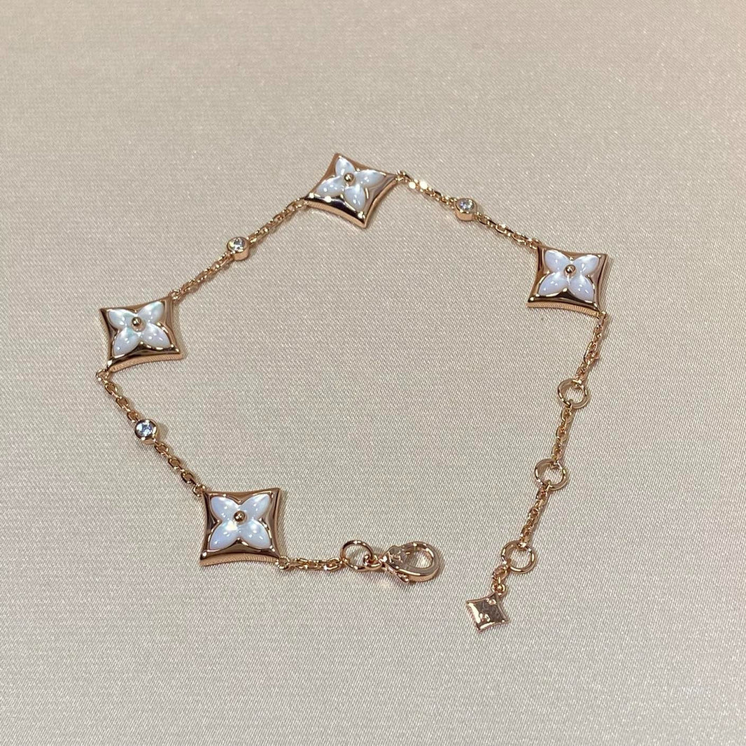 [LUCKY LOVE]STAR 4 MOTIF MOP DIAMOND PINK GOLD BRACELET