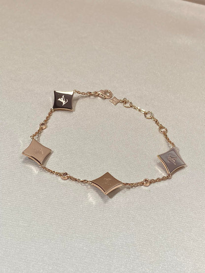 [LUCKY LOVE]STAR 4 MOTIF MOP DIAMOND PINK GOLD BRACELET