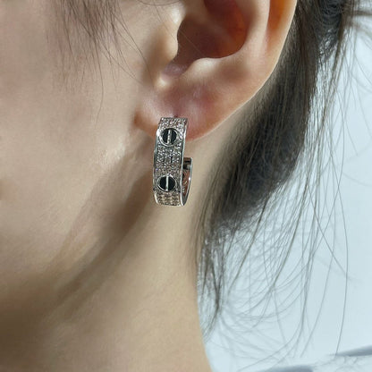 [LUCKY LOVE]LOVE CERAMIC DIAMOND PAVED SILVER EARRINGS
