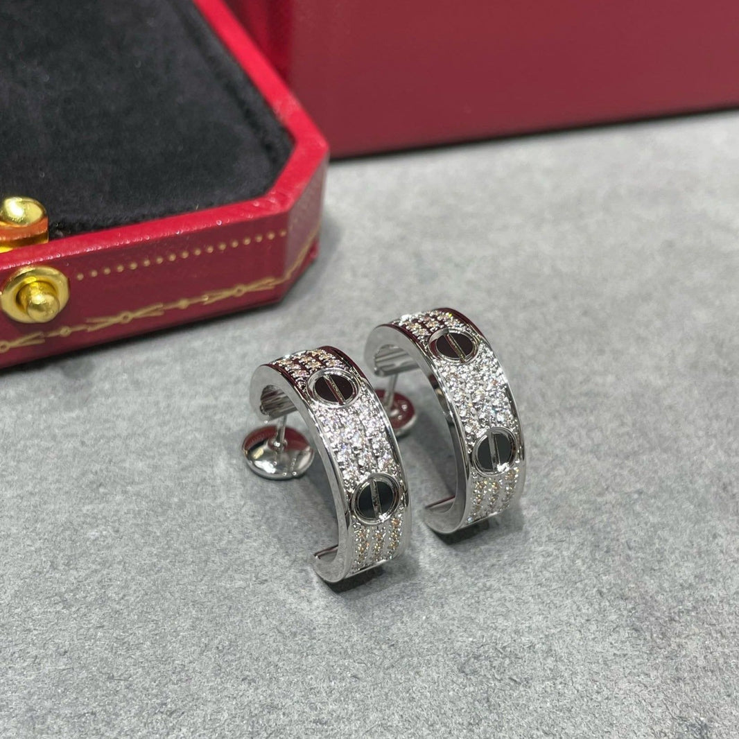 [LUCKY LOVE]LOVE CERAMIC DIAMOND PAVED SILVER EARRINGS