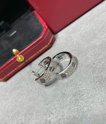 [LUCKY LOVE]LOVE CERAMIC DIAMOND PAVED SILVER EARRINGS