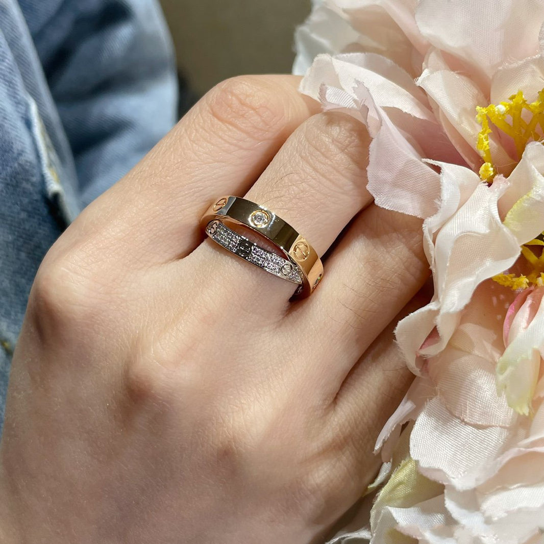 [LUCKY LOVE]LOVE PINK GOLD SILVER DIAMOND DOUBLE RING