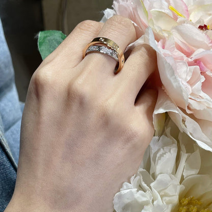 [LUCKY LOVE]LOVE PINK GOLD SILVER DIAMOND DOUBLE RING