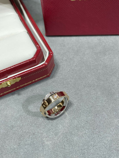 [LUCKY LOVE]LOVE PINK GOLD SILVER DIAMOND DOUBLE RING