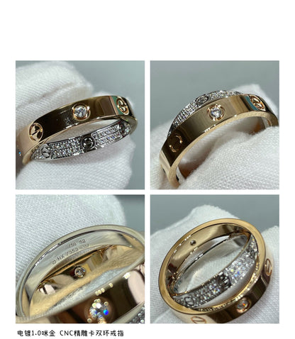 [LUCKY LOVE]LOVE PINK GOLD SILVER DIAMOND DOUBLE RING