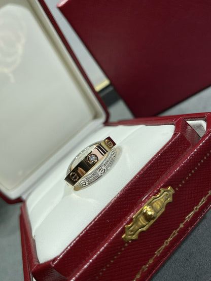 [LUCKY LOVE]LOVE PINK GOLD SILVER DIAMOND DOUBLE RING