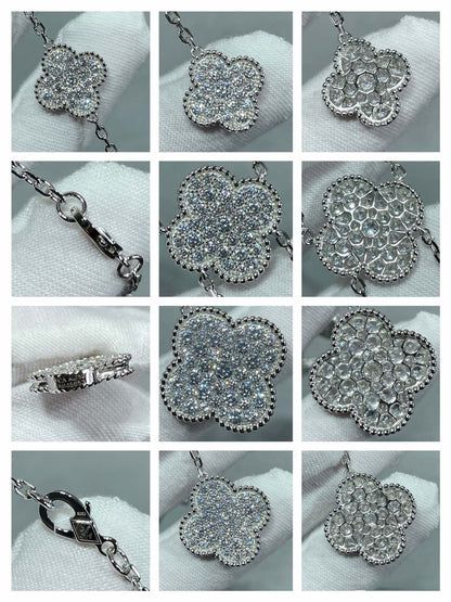 [LUCKY LOVE]CLOVER 6 MOTIF DIAMOND PAVED NECKLACE