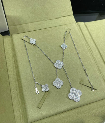 [LUCKY LOVE]CLOVER 6 MOTIF DIAMOND PAVED NECKLACE
