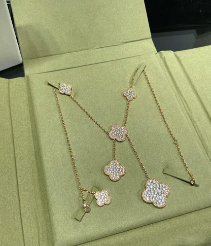 [LUCKY LOVE]CLOVER 6 MOTIF DIAMOND PAVED NECKLACE