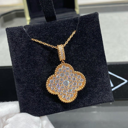 [LUCKY LOVE]CLOVER 25MM LARGE PEDANT DIAMOND PAVED LONG NECKLACE