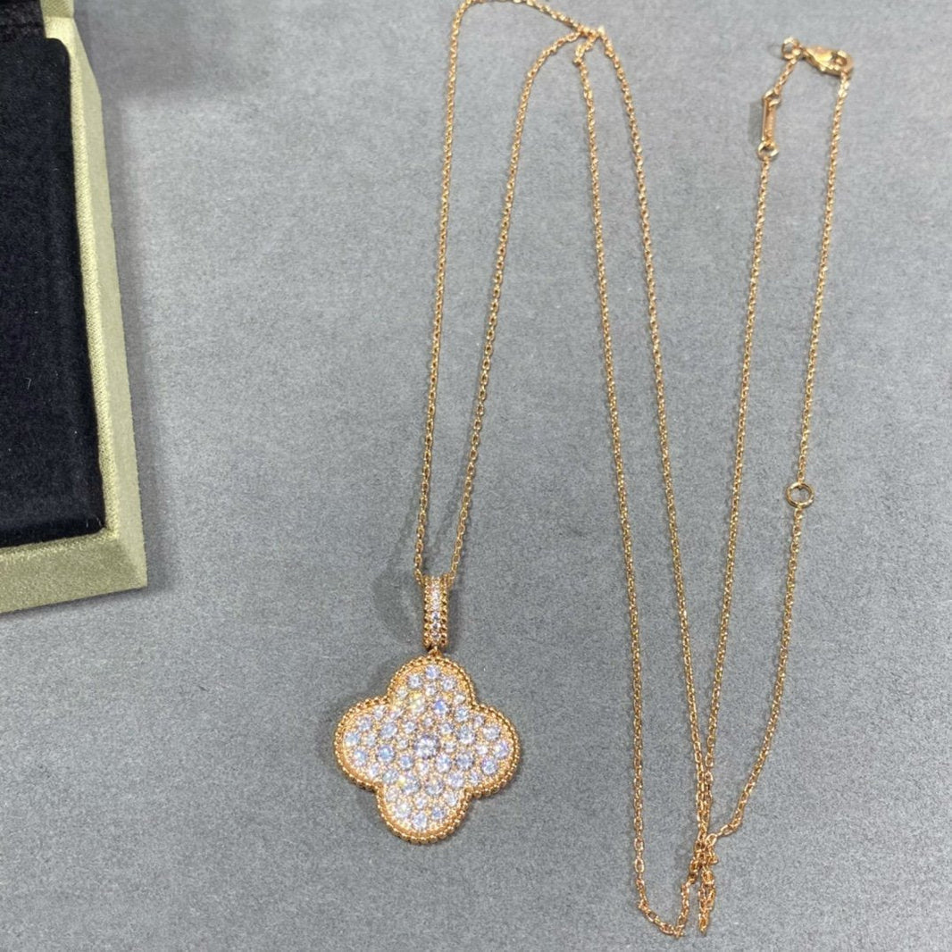 [LUCKY LOVE]CLOVER 25MM LARGE PEDANT DIAMOND PAVED LONG NECKLACE