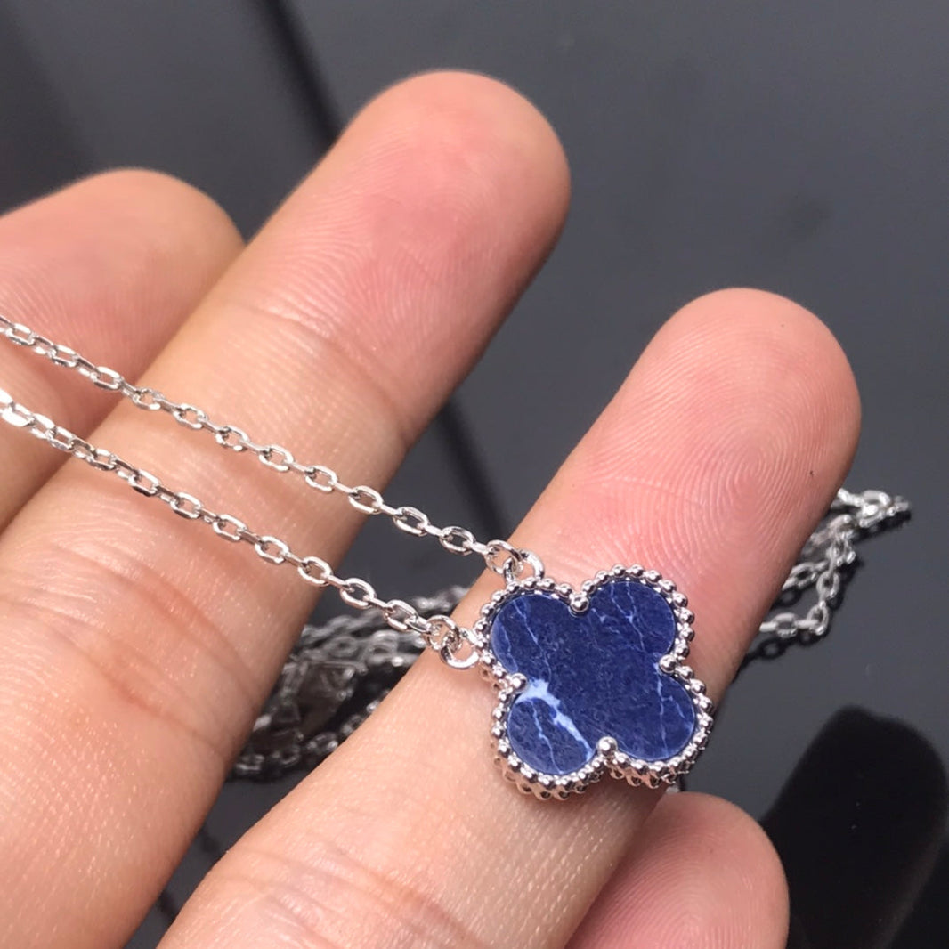 [LUCKY LOVE]CLOVER PIETERSITE SILVER LONG NECKLACE