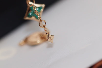[LUCKY LOVE]STAR AND SUN 4 MOTIF PINK GOLD MALACHITE BRACELET
