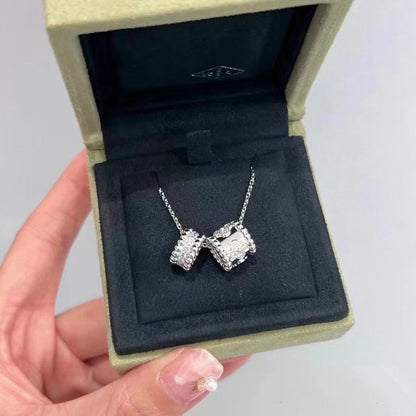 [LUCKY LOVE]PERLEE DOUBLE PENDANT SILVER DIAMOND NECKLACE