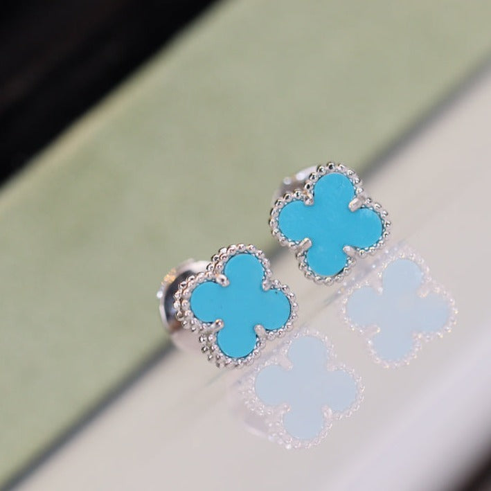 [LUCKY LOVE]CLOVER MINI TURQUOISE SILVER STUD EARRINGS