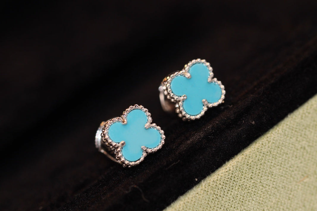 [LUCKY LOVE]CLOVER MINI TURQUOISE SILVER STUD EARRINGS