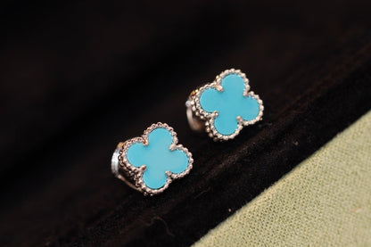 [LUCKY LOVE]CLOVER MINI TURQUOISE SILVER STUD EARRINGS