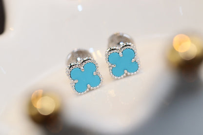 [LUCKY LOVE]CLOVER MINI TURQUOISE SILVER STUD EARRINGS