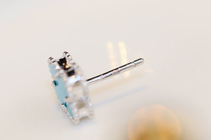 [LUCKY LOVE]CLOVER MINI TURQUOISE SILVER STUD EARRINGS