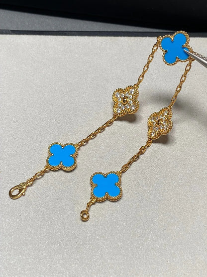 [LUCKY LOVE] CLOVER 5 MOTIF BLUE AGATE BRACELET COLLECTION
