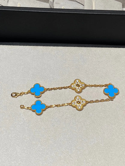 [LUCKY LOVE] CLOVER 5 MOTIF BLUE AGATE BRACELET COLLECTION