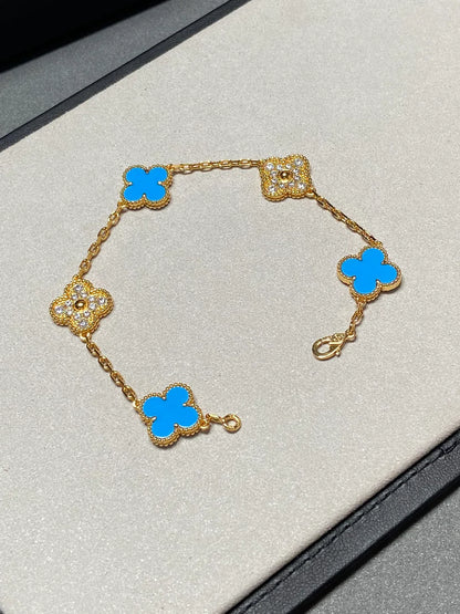 [LUCKY LOVE] CLOVER 5 MOTIF BLUE AGATE BRACELET COLLECTION