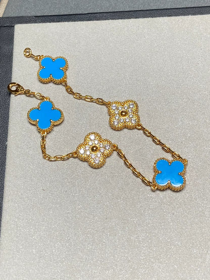 [LUCKY LOVE] CLOVER 5 MOTIF BLUE AGATE BRACELET COLLECTION