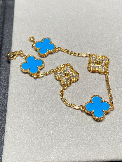 [LUCKY LOVE] CLOVER 5 MOTIF BLUE AGATE BRACELET COLLECTION