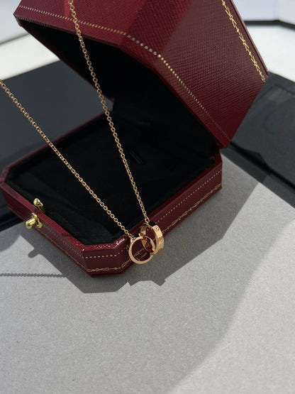 [LUCKY LOVE]LOVE NECKLACE DOUBLE RING PINK GOLD