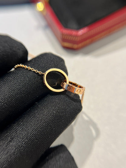 [LUCKY LOVE]LOVE NECKLACE DOUBLE RING PINK GOLD